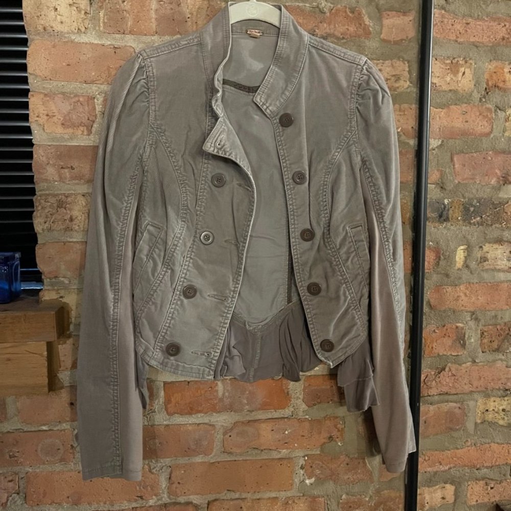 Free People Corduroy Military-Style Ruffle Jacket